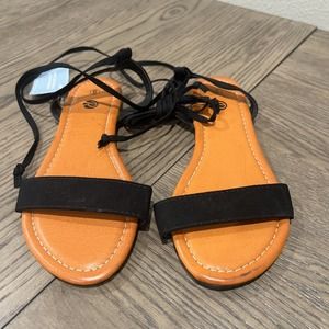 Rekayla Womens Shoes Size 6 Black‎ Casual Ankle Tie Slingback Sandals